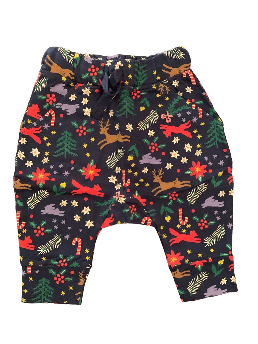 NWT! Hanna Andersson Combed Cotton Knit Jogger . Blue Holiday Theme. 3-6 Months